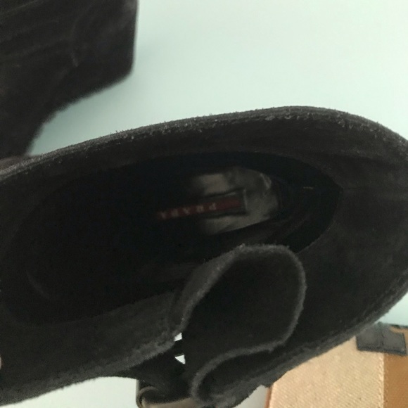 Prada black suede wedge bootie. Size 35.5 - Picture 4 of 6